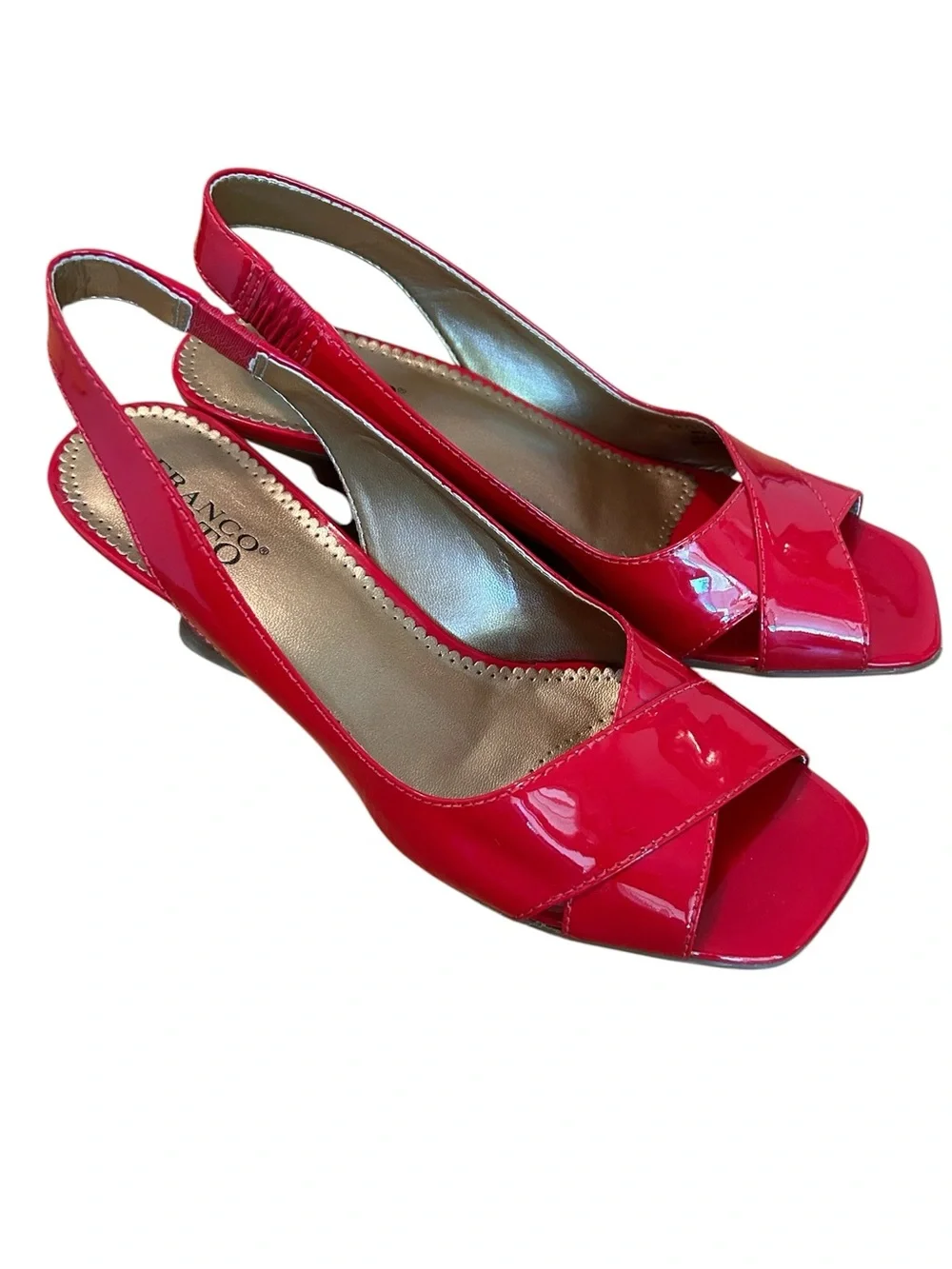 Franco Sarto Slim Wedge Red Patent Slingback Peep-toe Sculptural Heel 8 1/2